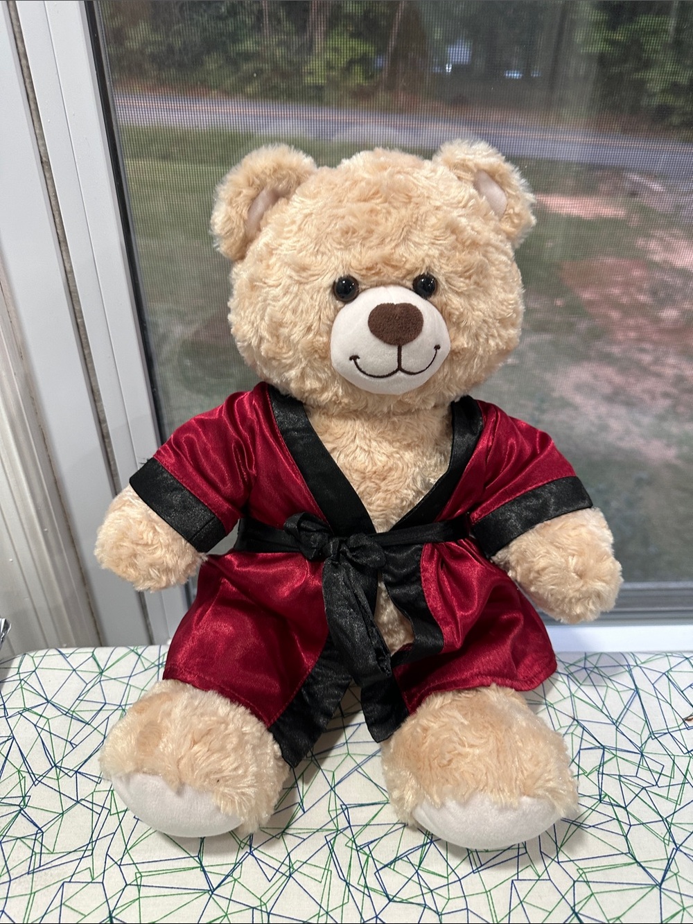 Build-A-Bear Plush Teddy in Red Robe with Black Trim